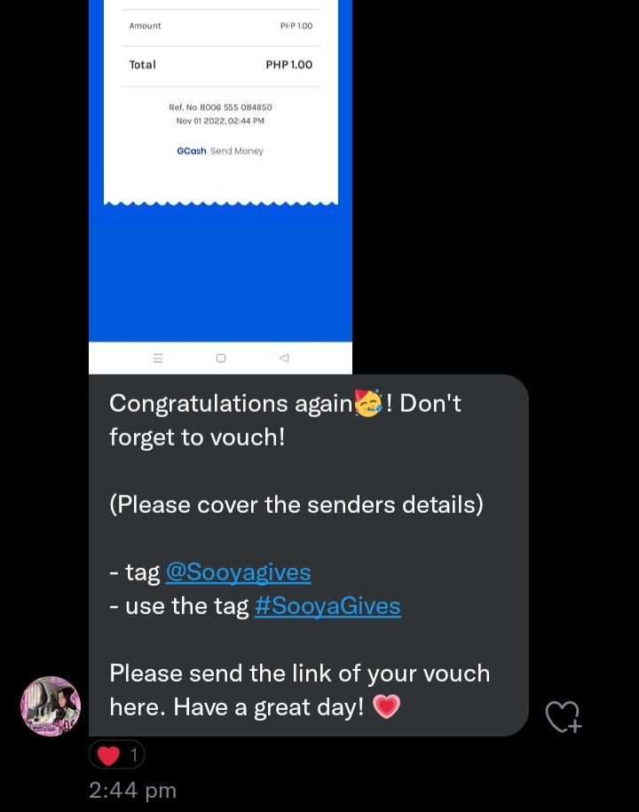 gelaaatinnn's tweet photo. @Sooyagives thankiesss po!
#SooyaGives https://t.co/yKx6Kxp4Md