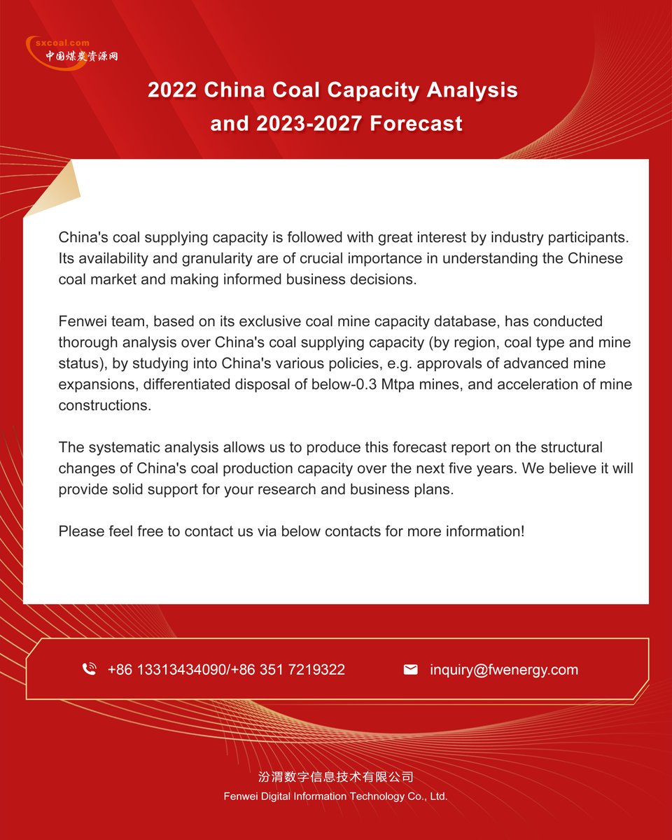 sxcoal's tweet photo. Fenwei's 2023 China coal capacity report on sale https://t.co/L25zXWmSqB
#thermalcoal #cokingcoal #coalcapacity https://t.co/aBYeUM45NS