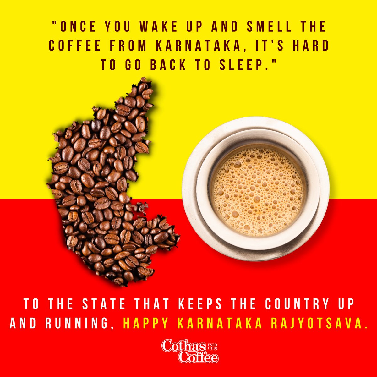 To the coffee capital of India, happy Karnataka Rajyotsava! Thank you for providing us with refreshing and tasty cups of joy year-round ☕

#cothascoffee #cothas #coffeelovers #karnatakerajyotsava #filtercoffee