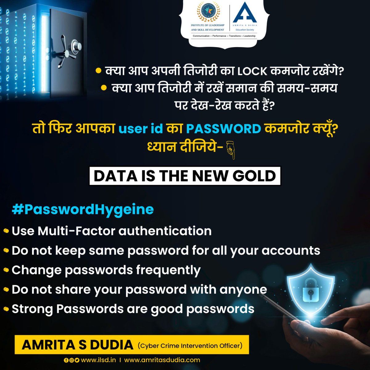 AmritaS_Dudia's tweet photo. Protect Your Data👇

#asdedusociety #passwordhygiene  #cyberhygienepractices #cyberhygiene #educateyourself #passwordcracking #security #cybersecurityawareness #securitycyber #cyberhawksecurity #cybersecuritytips #cybersecurityconsultant https://t.co/OUz14BszP1
