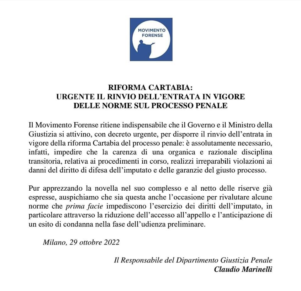 Movimento Forense #comunicatostampa #rinvio #RiformaCartabia <a href="/alalumia/">Nino La Lumia</a> <a href="/MCesali/">Massimiliano Cesali</a> <a href="/radiotribunale/">RadioTribunale</a>