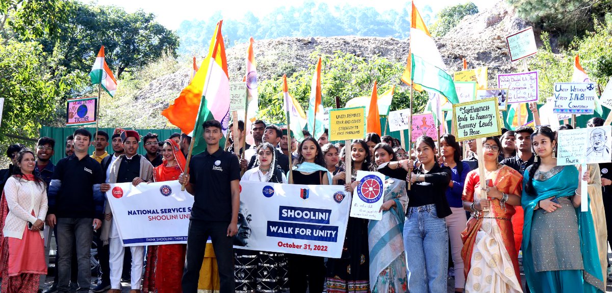 nss_shoolini's tweet photo. #NSS unit of @ShooliniUniv organised a #UnityRun to celebrate the birthday of Sardar Vallabhbhai Patel. 200 students participated in the run &amp; represented attires of their states . #nssvolunteers walked proudly across the campus with the National Flags.
@_NSSIndia @ugc_india https://t.co/RIEsksiRIy
