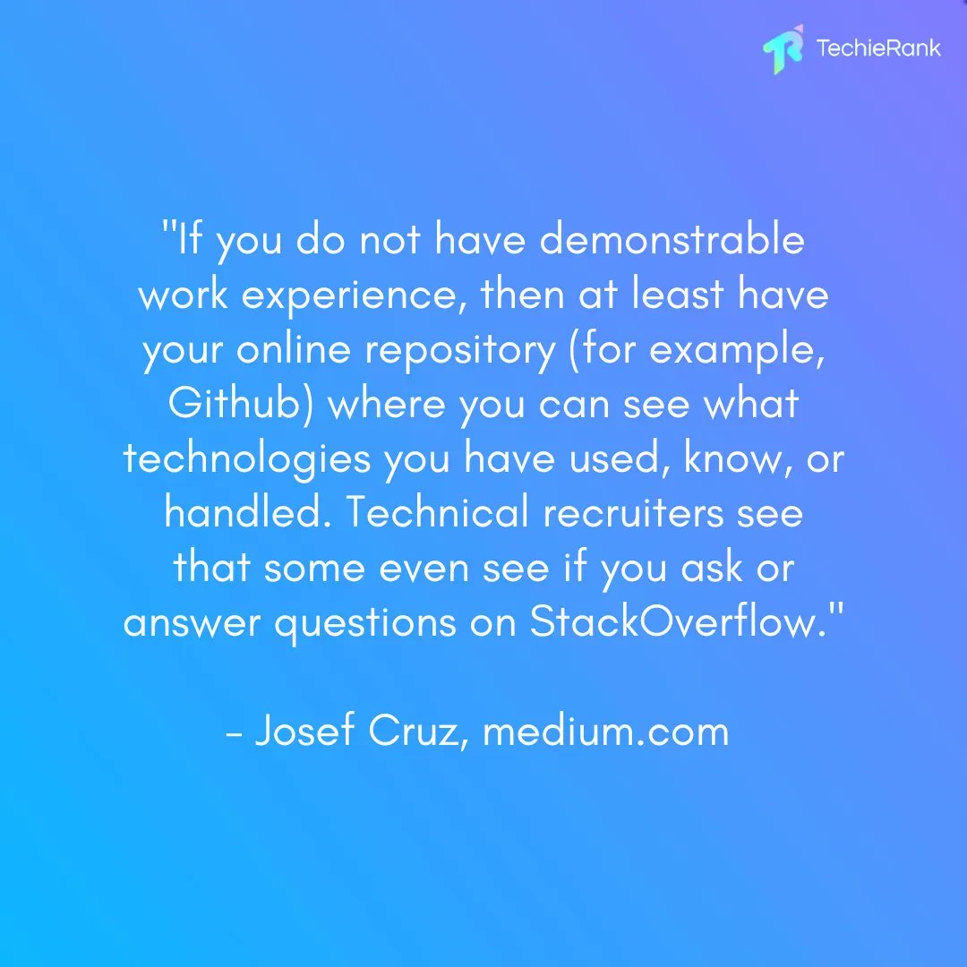 "Technical recruiters see if you ask or answer questions on StackOverflow."

Remember, you can always use buff.ly/3zfNuTO to share a free verified credential you own to your Stack Overflow profile on your CV and LinkedIn! This gives you HUGE competitive advantage 😉