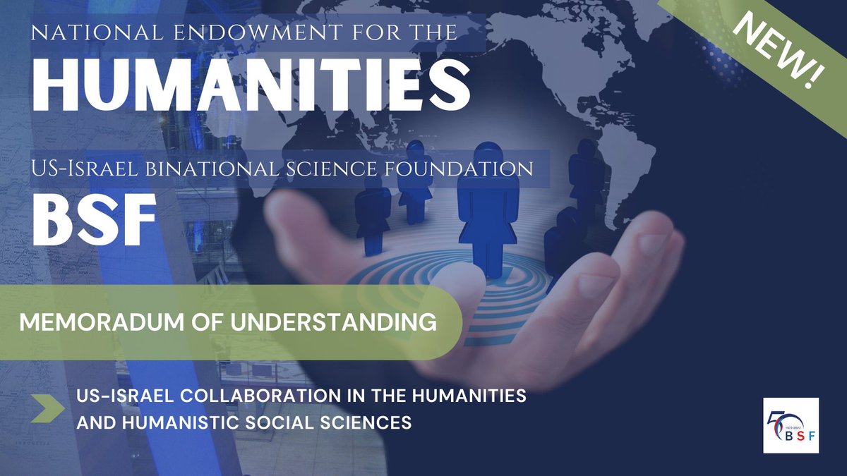 📣 BSF research grants are expanding to the #humanities! #BSF & @NEHgov have signed an MOU to jointly develop meaningful programs for U.S. and Israeli researchers in the humanities and humanistic social sciences. Stay tuned for some exciting developments in the months ahead!