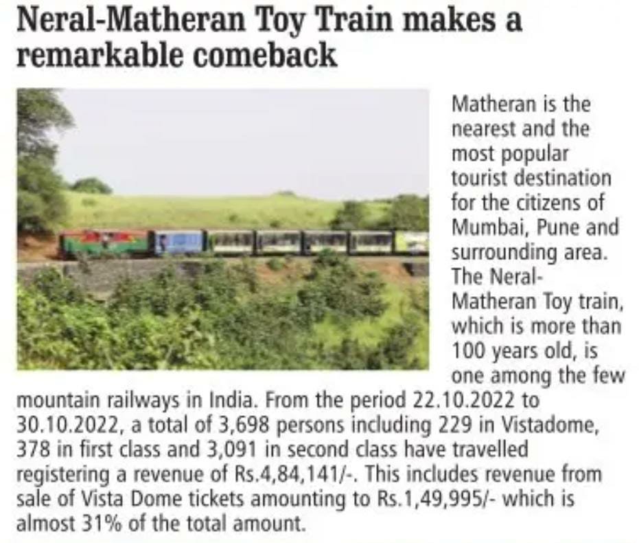 Central_Railway's tweet photo. Neral-Matheran Toy Train makes a remarkable comeback. https://t.co/65EVXmzmyk