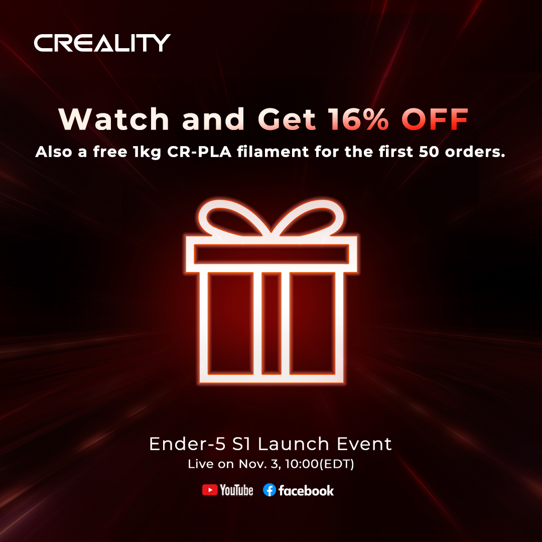 Creality3dP's tweet photo. ⚡Ender-5 S1 is coming on 3 Nov with eatra 16%off on our official stores (limited quota) #ender5_s1
Don't miss it! 🏃🏃🏃
#ender3_s1_plus #Ender3_s1_pro #CR10_smart_pro #sermoonV1 #halotone_plus #3D #creality #Ender #3dmodeling #3Dartist #3dprinted #3dprint #resinart #resin https://t.co/Z6E1X2gCUi
