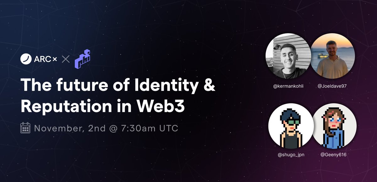 0xarc_io's tweet photo. Join us and @phi_xyz as we discuss Identity &amp; Reputation in Web3! 

🗓️Nov. 2 @ 7:30am UTC
https://t.co/SHaBwVYfsS https://t.co/U9picwPMmV