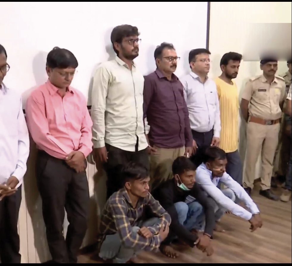 sanket's tweet photo. The nation is being made to believe that these are the people responsible for the #MorbiBridgeCollapse https://t.co/gKSwpn5DeE