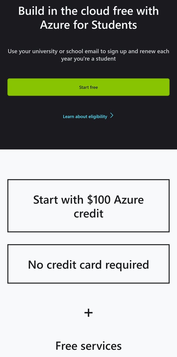 #AzureforStudents.. FREE cloud services with $100 of credit! This service has been developed for Students World Wide who are studying at College and University! Activate now using your student academic email! aka.ms/azure4student #azure #cloud #cloudcomputing