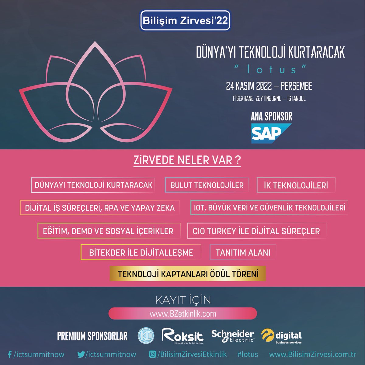 22. Bilişim Zirvesi’nde neler var?
24 Kasım’da bekliyoruz. 
Ücretsiz katılım için online kayıt gereklidir.
Kayıt olmak için; BZetkinlik.com

#lotus #bilisimzirvesi #bilişimzirvesi #bilisim500 #bthaber #bilişim #teknoloji #tech #technology #bthabersirketlergrubu