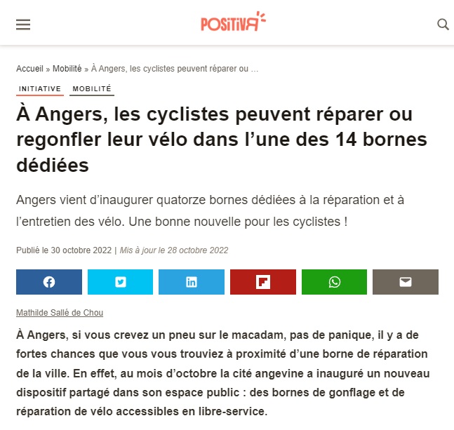 Bel article de PositivR concernant cette initiative à Angers en faveur des cyclistes :
positivr.fr/a-angers-les-c…