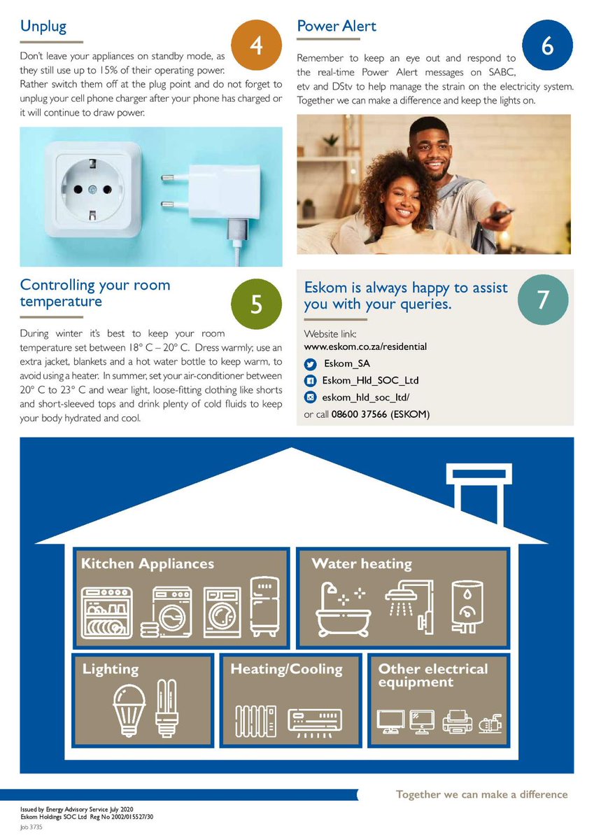 Be energy-smart and use only the electricity that you need in your home. This will help reduce your electricity bill/pre-paid purchases in the long term.