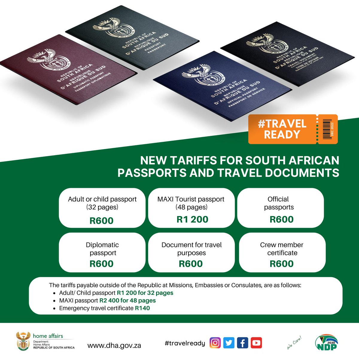 HomeAffairsSA's tweet image. #Newtariffs #SAPassport