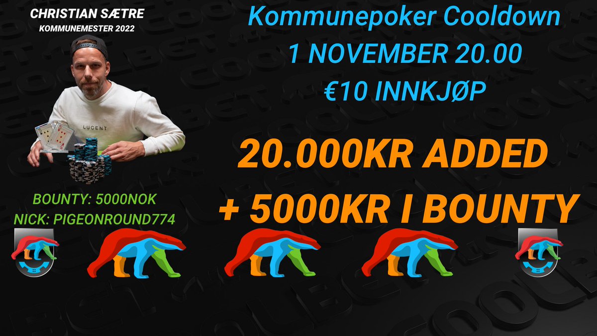 CoolbetPoker's tweet photo. Kommunepoker Cooldown i kveld kl 20.00. Totalt 25.000kr i added verdi :) 
#2poker #poker #onlinepoker #superverdi
Sjekk luke 4 og 11 her, for mulighet til å vinne gratis innkjøp: https://t.co/F18BtI7KX1 https://t.co/JWH88PGAPC