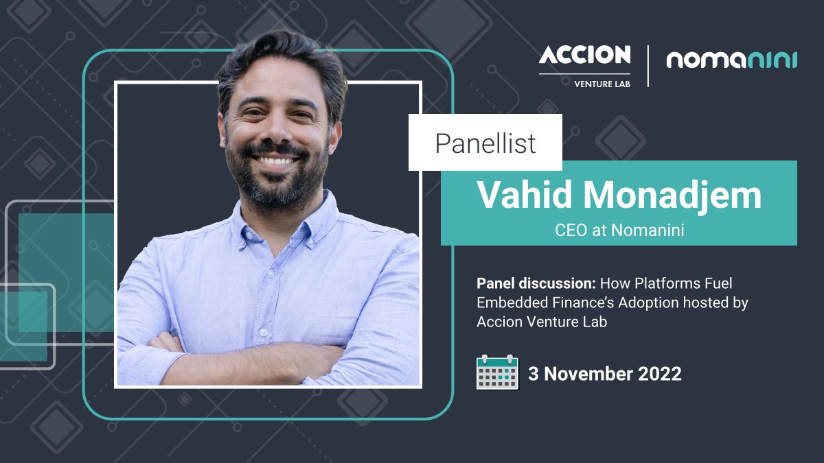 CEO <a href="/vahidjm/">Vahid Monadjem</a> will participate on a panel moderated by <a href="/Parbhoo_Amee/">Amee Parbhoo</a> of <a href="/AccionVLab/">Accion Venture Lab</a> with <a href="/sferreiraevans/">Suzy Ferreira</a> of <a href="/ContaDinie/">Dinie</a>; Jihan of <a href="/LamiInsurtech/">Lami</a>; <a href="/RajeevInnoviti/">Rajeev Agrawal</a> of <a href="/Innoviti1/">Innoviti Technologies : Your growth partner📈</a> on how platforms fuel the adoption of embedded finance and new opportunities!

See you at #FIGS22 🗓