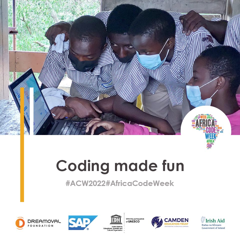 Foundation_DO's tweet photo. The Africa Code Week has adapted a fun, yet interactive approach of teaching digital skills and coding to students.
This way, students are not under the impression that "coding is hard".
@SAP @CamdenEdu @Irish_Aid
#AfricaCodeWeek #ACW22 #ScratchCoding #CodingMadeFun https://t.co/uvtIluAsca