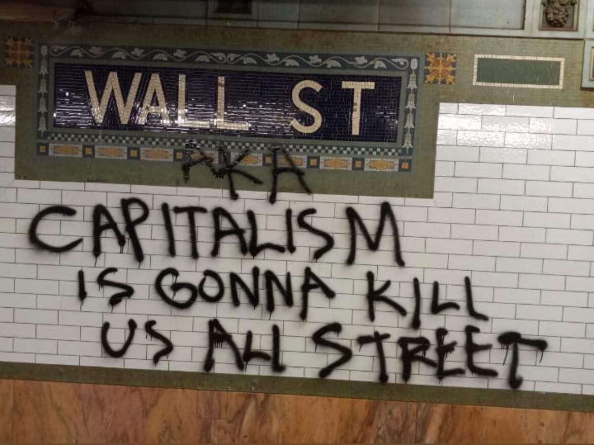 GraffitiRadical's tweet photo. "Wall St, AKA Capitalism is gonna kill us all street"
Seen in the NYC subway https://t.co/C75EXd9sGg