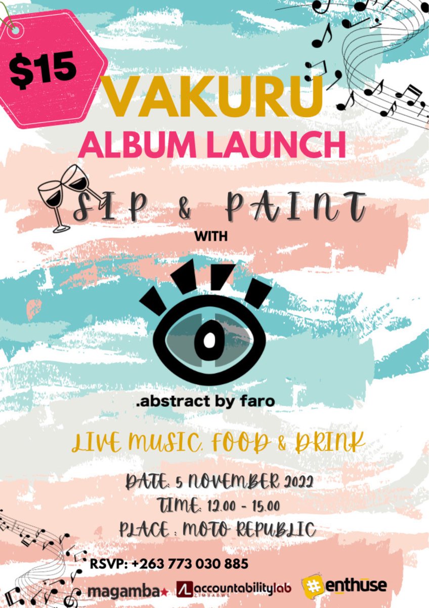 AbstractByFaro (@abstractfaro) on Twitter photo Come through to the Vakuru Album Launch presented by <a href="/Voice2RepZW/">Voice2RepZimbabwe</a> , where <a href="/AbstractFaro/">AbstractByFaro</a> will be hosting a Sip&Paint!!
Limited seating available for Painting so make sure to get your bookings in 🎨
<a href="/MagambaNetwork/">#15YearsOfMagamba</a> <a href="/enthusemag/">#enthuse</a> <a href="/MotoRepublik/">Moto Republik</a> Come through to the Vakuru Album Launch presented by <a href="/Voice2RepZW/">Voice2RepZimbabwe</a> , where <a href="/AbstractFaro/">AbstractByFaro</a> will be hosting a Sip&Paint!!
Limited seating available for Painting so make sure to get your bookings in 🎨
<a href="/MagambaNetwork/">#15YearsOfMagamba</a> <a href="/enthusemag/">#enthuse</a> <a href="/MotoRepublik/">Moto Republik</a>