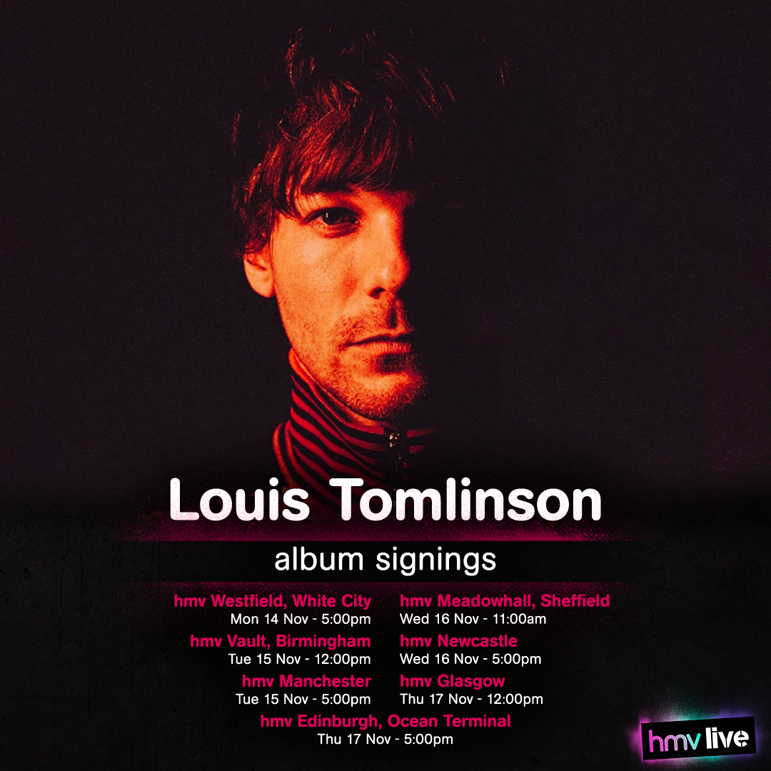 ALBUM SIGNINGS!

@Louis_Tomlinson celebrates the release of his 2nd album 𝙁𝙖𝙞𝙩𝙝 𝙞𝙣 𝙩𝙝𝙚 𝙁𝙪𝙩𝙪𝙧𝙚 with 7 in-store album signings.

Pre-order now: ow.ly/rwxc50Lprwp
#hmvLive