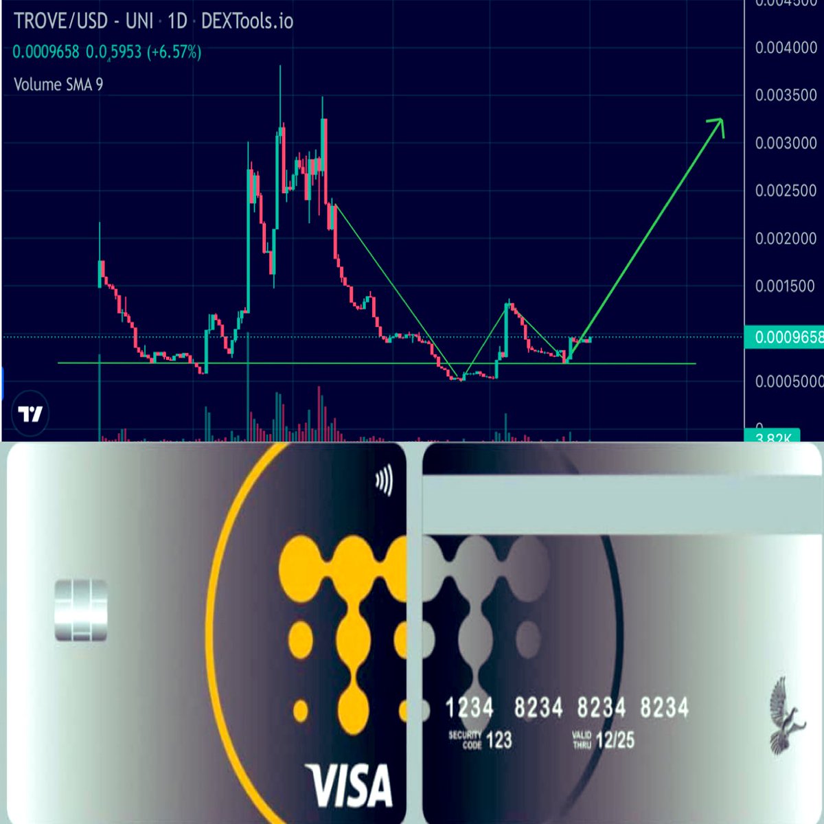 Start of the month gem $TROVE building a fully approved Visa card 
You can spend upto 18k a day 80k a month you don’t want to miss this one 👀
@TroveDao_  400k - 500k MC 0x59c6900949ad1835f07a04321f4d9934a054e114