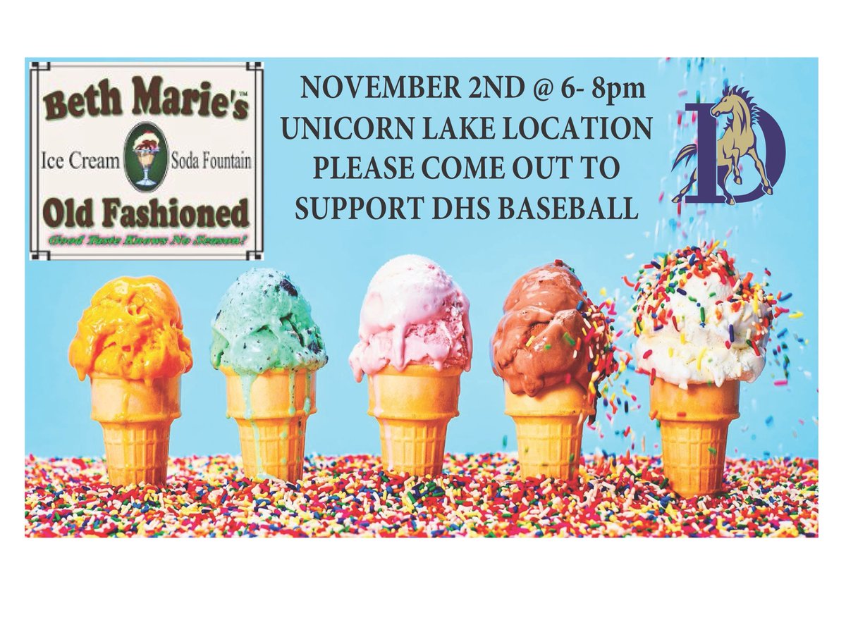 Come get some ice cream and support the Denton High School baseball program at Beth Marie’s