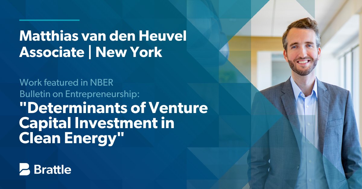 TheBrattleGroup's tweet photo. The latest @nberpubs Bulletin on Entrepreneurship synthesizes an article coauthored by Brattle Associate Dr. Matthias van den Heuvel, “The Role of Venture Capital and Governments in Clean Energy: Lessons from the First Cleantech Bubble.” https://t.co/zlAdv5EBcC https://t.co/iMmc3ER5e9