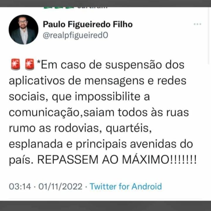 realpfigueiredo's tweet photo. ESTE TUITE NÃO É MEU!! Eu NÃO estou mandando as pessoas às ruas de forma alguma!! https://t.co/F5M14GU2KB