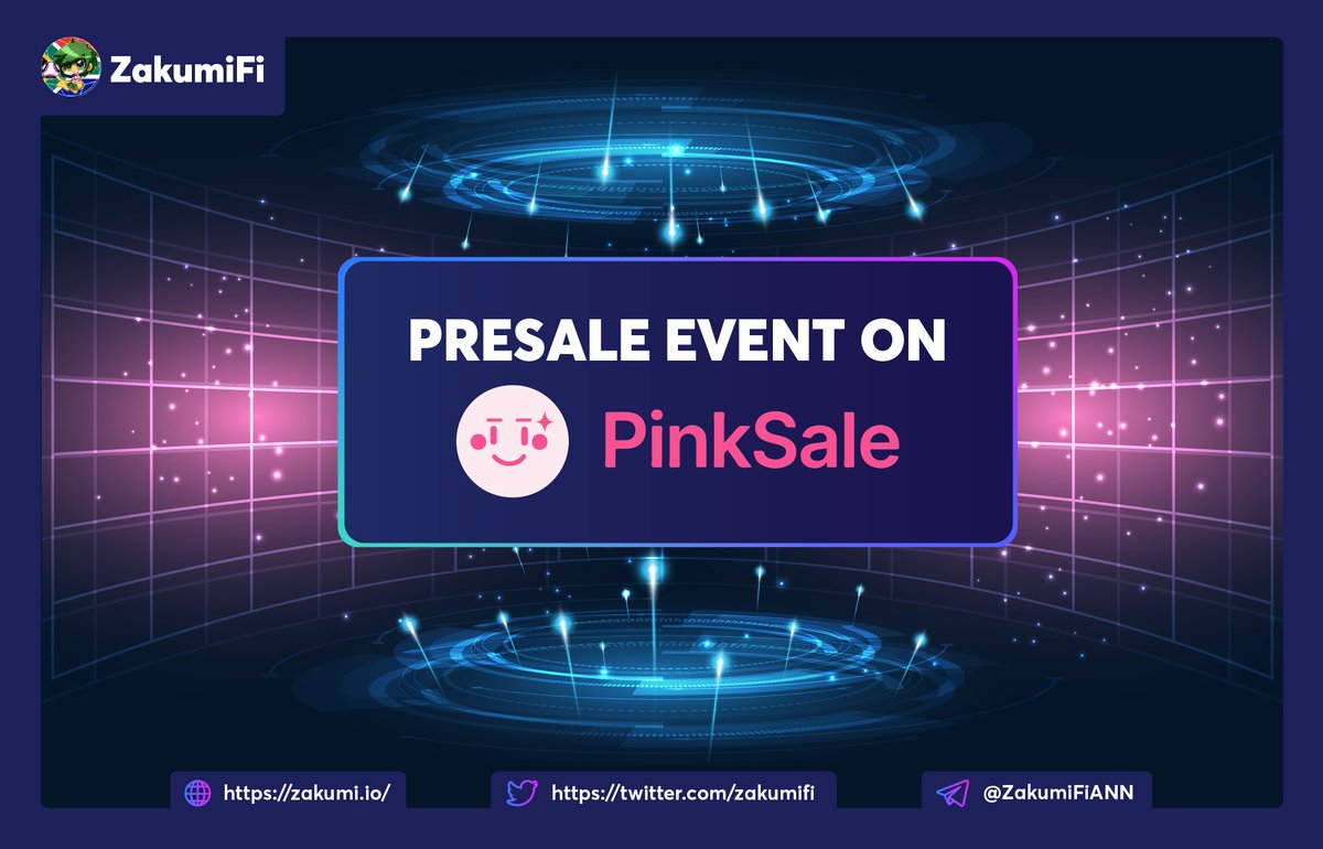 🥰ZakumiFi Presale Event on #PinkSale ⏰Time: 12pm UTC NOV 7th, 2022 - 15pm UTC NOV 9th, 2022 ➡️Type: Public Sale 🟢SC: 200BNB 🟢HC: 400BNB 🪙Min Buy: 0.1📶 🪙Max Buy: 1.5📶 🌟Offcial Link: pinksale.finance/launchpad/0xBa… 🔔Join ZakumiFi: linktr.ee/zakumifi #ZAFI #ZakumiFi