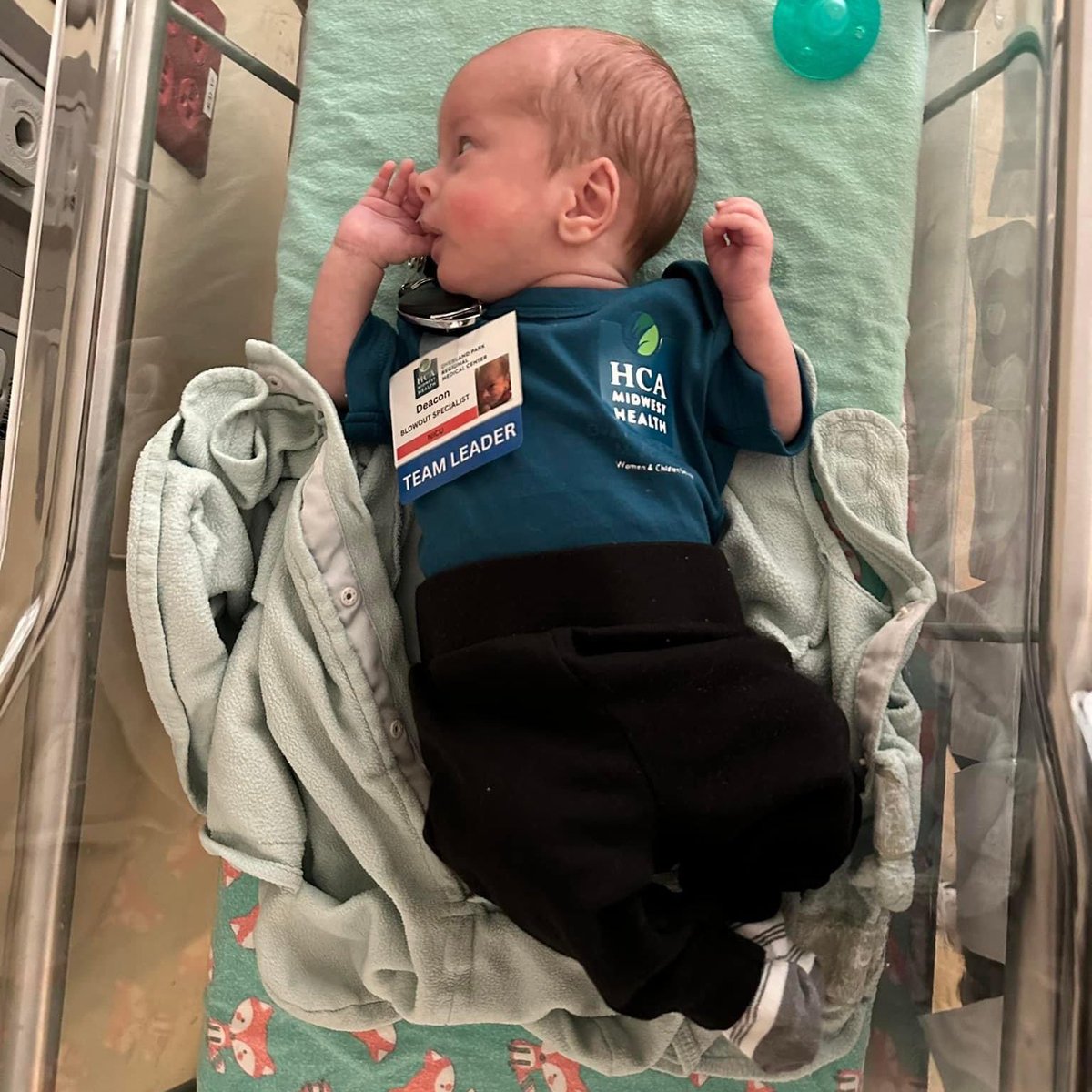Hello from Deacon whose mom dressed him up as a NICU nurse to honor the team for providing such great care. According to mom, his title is "blowout specialist." And we all know, moms know best!

Welcome to the team, Deacon!