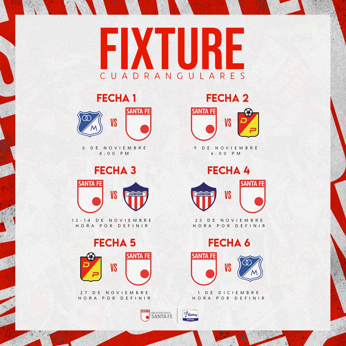 SantaFe's tweet photo. 🗓 Nuestro fixture para los cuadrangulares finales 🦁🇲🇨 https://t.co/3nEHQqVOmR