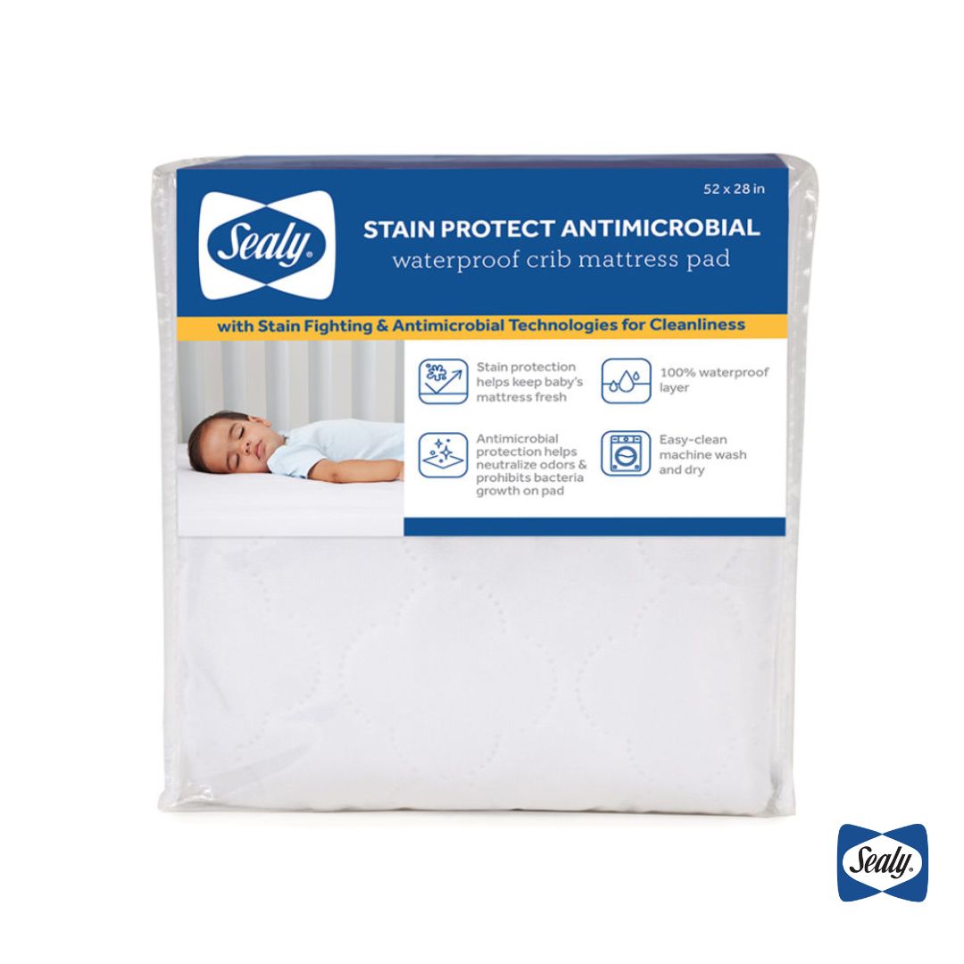 Combining stain fighting technology with an antimicrobial finish, the Sealy Stain Protect Antimicrobial Waterproof Crib Mattress Pad provides the ultimate protection for your baby’s mattress! 

Shop today at sealybaby.com!