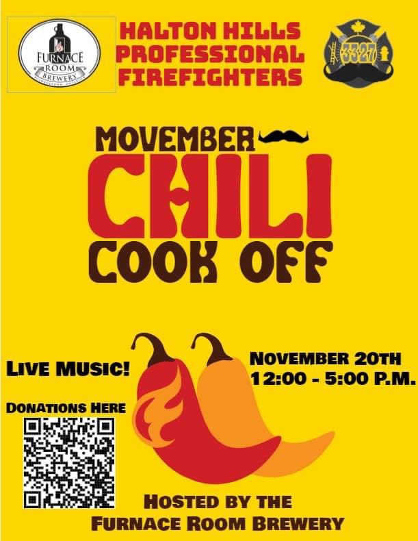 HHPFFA's tweet photo. Join us at the @FurnaceRoomBrew on November 20th from 12-5pm for our #Movember Chili Cook Off. Make a donation to our @MovemberCA campaign and receive a bowl of Firefighter Chili. #LiveMusic https://t.co/PGkRZ7tfz3