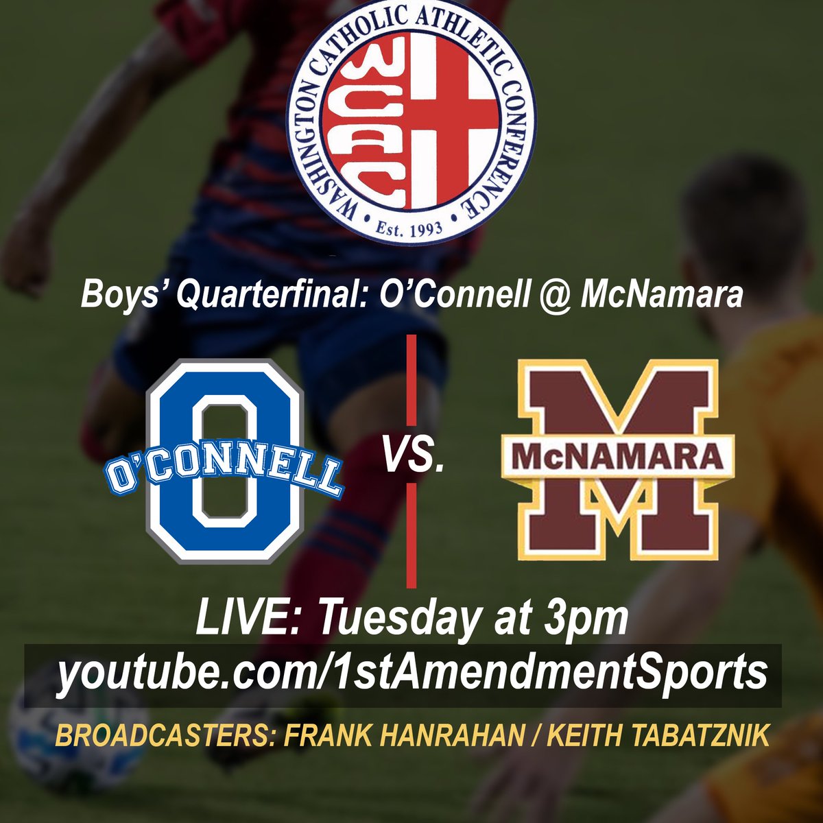 DJOathletics's tweet photo. It’s WCAC semifinals day for @OConnellSoccer at McNamara! Stream the game live at 3 pm here: https://t.co/CftPTM5Glr https://t.co/aUrMbB0dbe