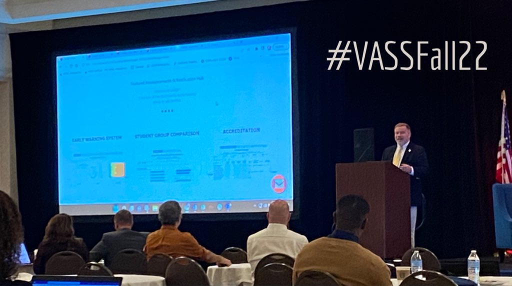 Proud to hear from our friend and former ILC @HenricoSchools, Mike Dunavant @dmdunavant of the @VDOE_News talking about LASAR data dashboard at #VASSFall22 @HCPS_Innovates