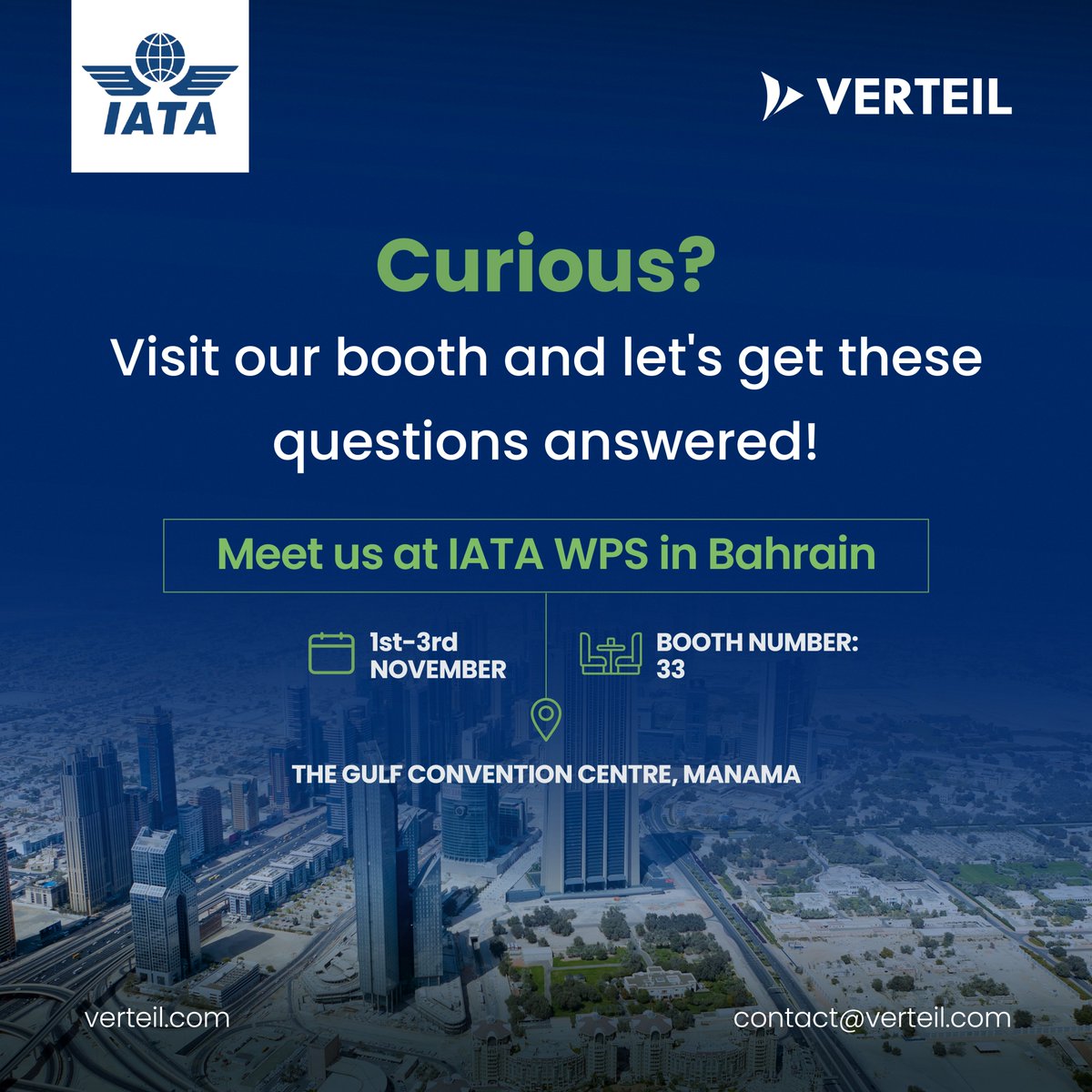 VerteilNDC's tweet photo. Team Verteil is excited to meet the airline delegates at IATA WPS on 1st-3rd November.

Bring in all your queries and curiosities about NDC and get them all answered by top leaders in NDC space.
#verteil #NDC #iatawps #iata #wps #Airlines #TravelAgents #traveltechnology https://t.co/dDQBcBGTPa