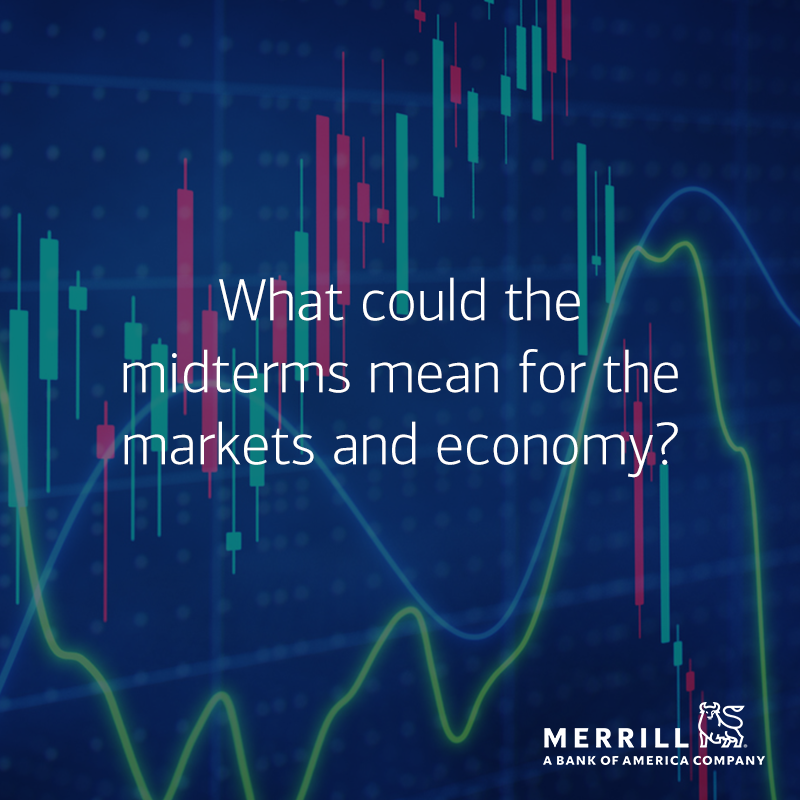 MerrillLynch's tweet photo. With the midterm elections approaching amid inflation, volatility and more, investors shouldn’t lose sight of the implications for the markets and economy. Read more.