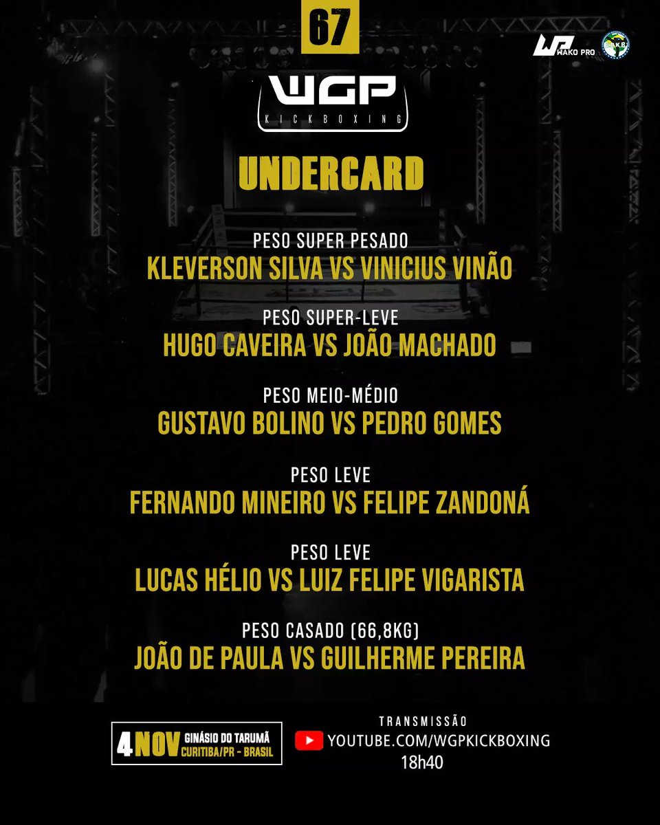 Bora dar um check no card principal do #WGP67?

O bicho vai pegar e a transmissão começa às 18h40 com o Undercard no nosso YouTube e depois por conta do <a href="/combate/">Combate</a> a partir das 21h com as Super Fights e o Main Card. 

Quem vai tá de olho 👀 aí?