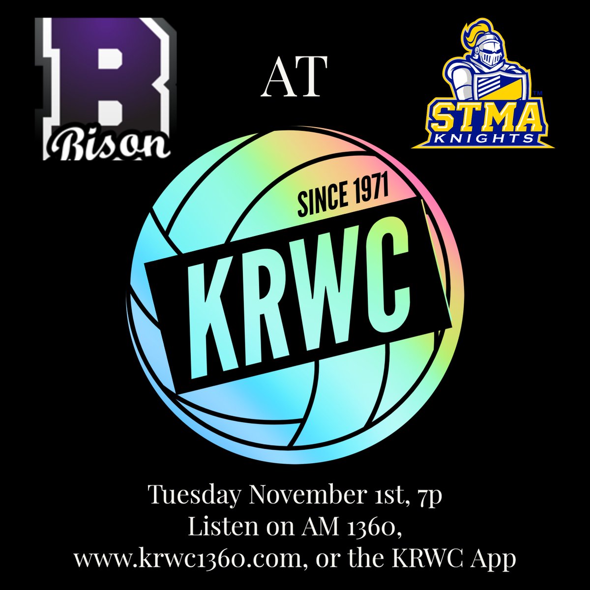 Tonight it's the 8AAAA semifinal as the @VolleyballBison travel to STMA to take on the @stmavb. 

Game time 7p - download the free KRWC app to listen anywhere.

#playoffseason #minnesotavolleyball #radioforwrightcounty #nowstreamingnationwide