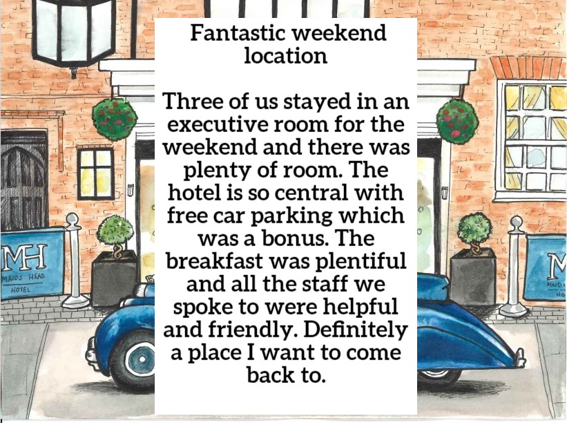 Maids Head Hotel, Norwich (@maidsheadhotel) on Twitter photo We have another 5 Star Bubble Trip Advisor Review!
Well done to all the staff. Great job Maids Head team.
<a href="/Tripadvisoruk/">Tripadvisor UK</a>
#5BUBBLEREVIEW #maidsheadhotel #tripadvisorreviews #chaplingroup #visitnorwich #norwichcitybreaks #norwichhotels We have another 5 Star Bubble Trip Advisor Review!
Well done to all the staff. Great job Maids Head team.
<a href="/Tripadvisoruk/">Tripadvisor UK</a>
#5BUBBLEREVIEW #maidsheadhotel #tripadvisorreviews #chaplingroup #visitnorwich #norwichcitybreaks #norwichhotels