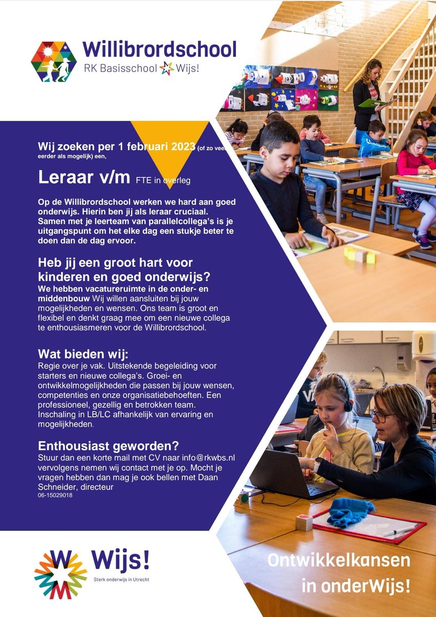 Wij zijn op zoek naar versterking! #vacature #basisonderwijs #leraar #utrecht #vleuten