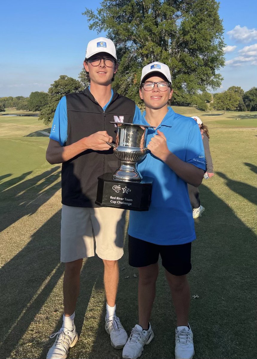 SFWolvesBGolf's tweet photo. This past weekend Rhett &amp; CJ helped lead Team Oklahoma to victory over Team Texas in the OJGT Red River Challenge at Dornick Hills! Rhett also secured a top 3 finish individually! #GoSFWolves @SFWolvesAthl https://t.co/yM7XFAEzQP