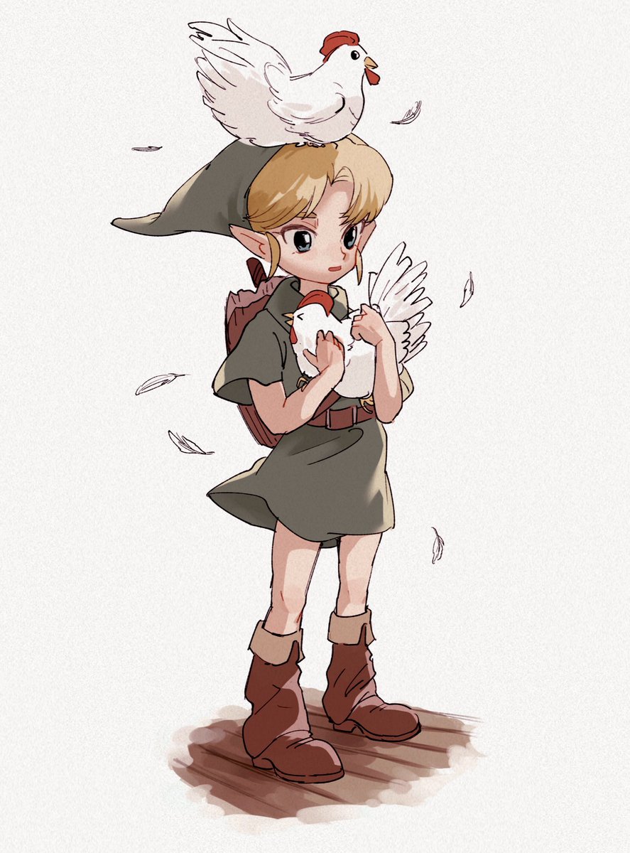 link 1boy bird blonde hair chicken male focus pointy ears boots  illustration images