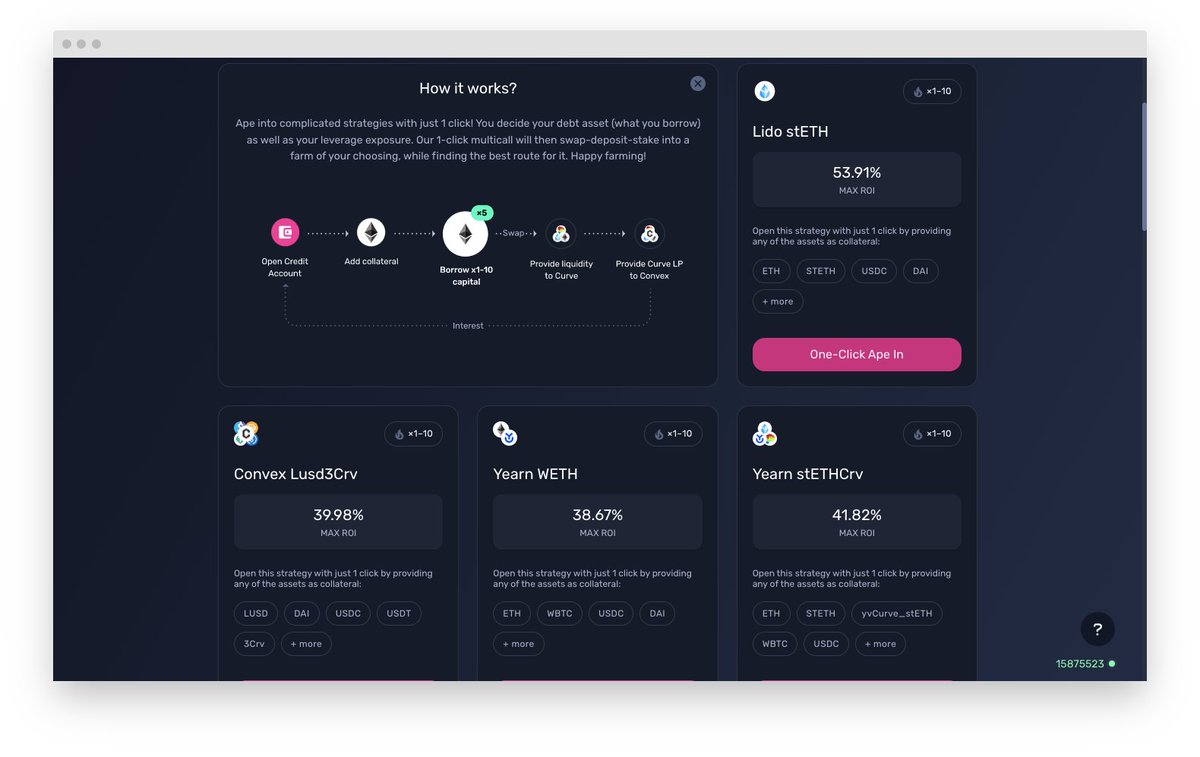 In the last 24 hours, ~20m$ have been borrowed to farm these boss yields on your favourite protocols. 

And a 116 more ninjas have registered in the same time who’ll have access in the next FEW HOURS to earn them too🥷

Ready to borrow 100k$ and ape anon? discord.gg/gearbox