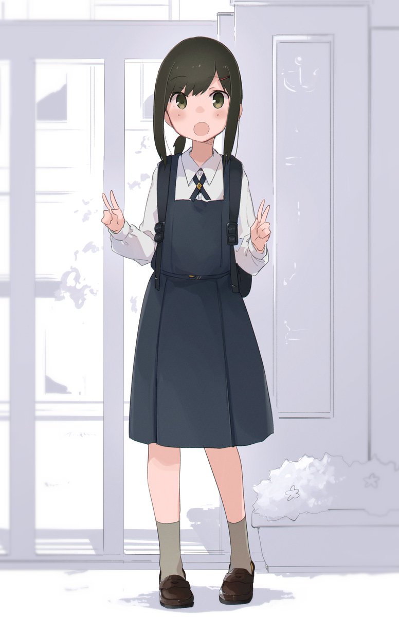 fubuki (kancolle) 1girl solo double v black hair v dress shoes  illustration images