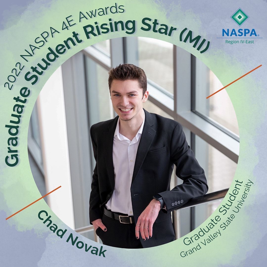 NASPA4E's tweet photo. 🏆 IT’S AWARDS SZN 🏆
Announcing our 2022 #NASPA4E Graduate Student Rising Stars
✨ Chad Novak, Grand Valley State University
✨ Silena Xiong, St. Cloud State University
✨ Michaela Dengg, The Ohio State University
✨ Kayce Fuentes, Northern Illinois University https://t.co/QYtlrABXfz