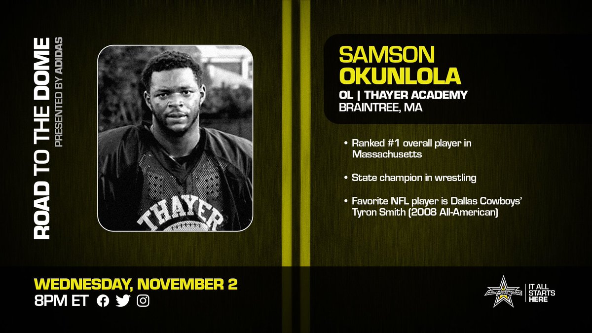 AABonNBC's tweet image. No. 1 Player in Massachusetts 

Samson Okunlola (@SAMSONOKUNLOLA_) will be welcomed to the 2023 All-American Bowl tomorrow night. 

#theG23ATESTshow 🎶 

#AllAmericanBowl 🇺🇸 @adidasFballUS