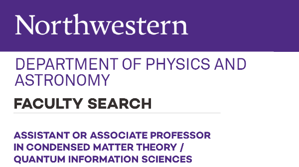 Northwestern has an opening for a theorist working on condensed matter / quantum information science (assistant or associate professor rank). Come join us! Details here: physics.northwestern.edu/about/open-pos…