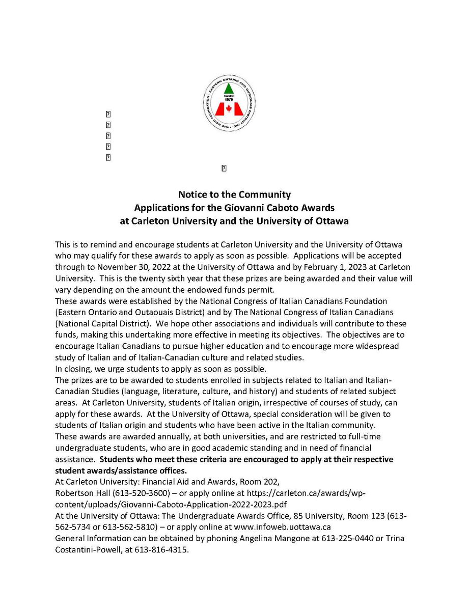 OttawaNCIC's tweet photo. Giovanni Caboto Scholarship Application 2022-2023 https://t.co/V7bGPczmFi