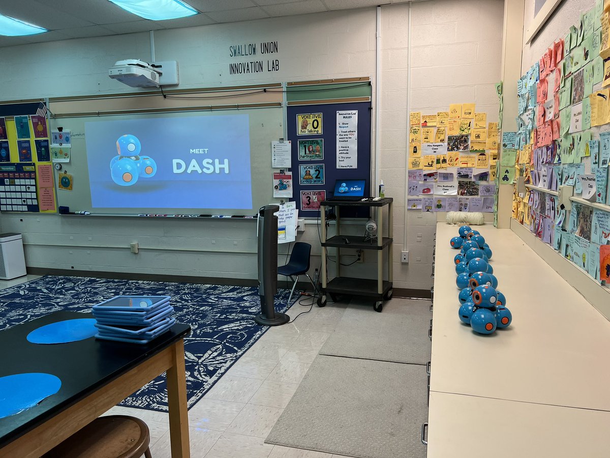 MrsCodyer's tweet photo. I don’t know who is more excited- me or my fourth graders?! #technology #coding #DASH #robot #gdrsdchat https://t.co/9DyLBdaSO7