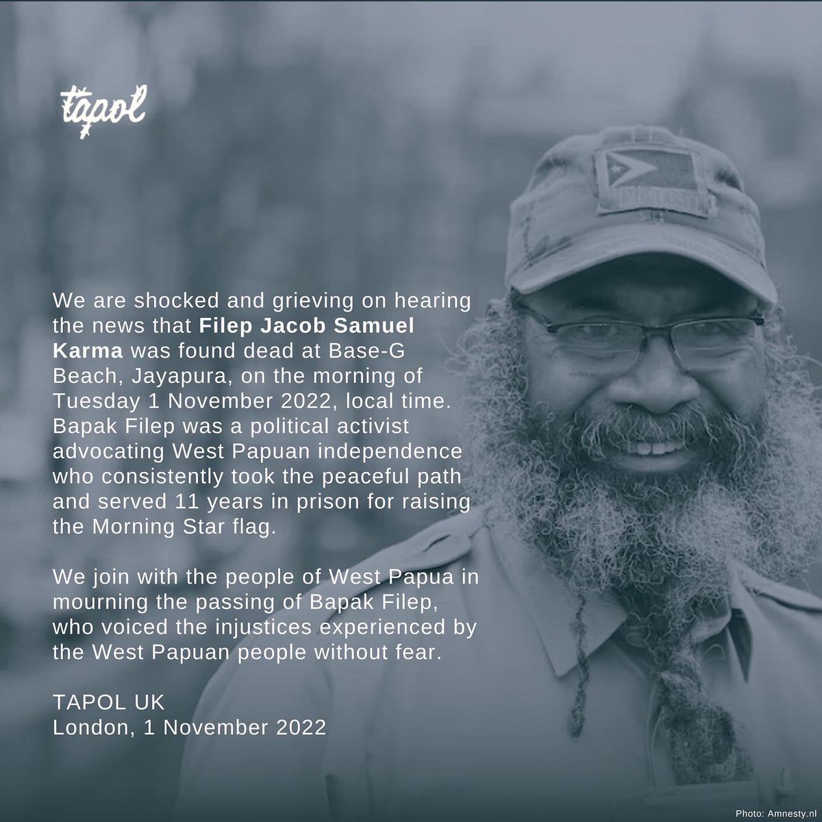 Tapol_UK's tweet photo. RIP Filep Jacob Samuel Karma (1959-2022) https://t.co/bzRXixvUyj